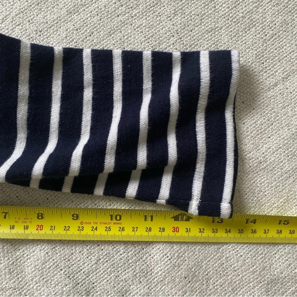 LOFT Striped Coastal Navy and Cream Boatneck 3/4 Sleeve Knit  Sweater Top Size L - Picture 10 of 14